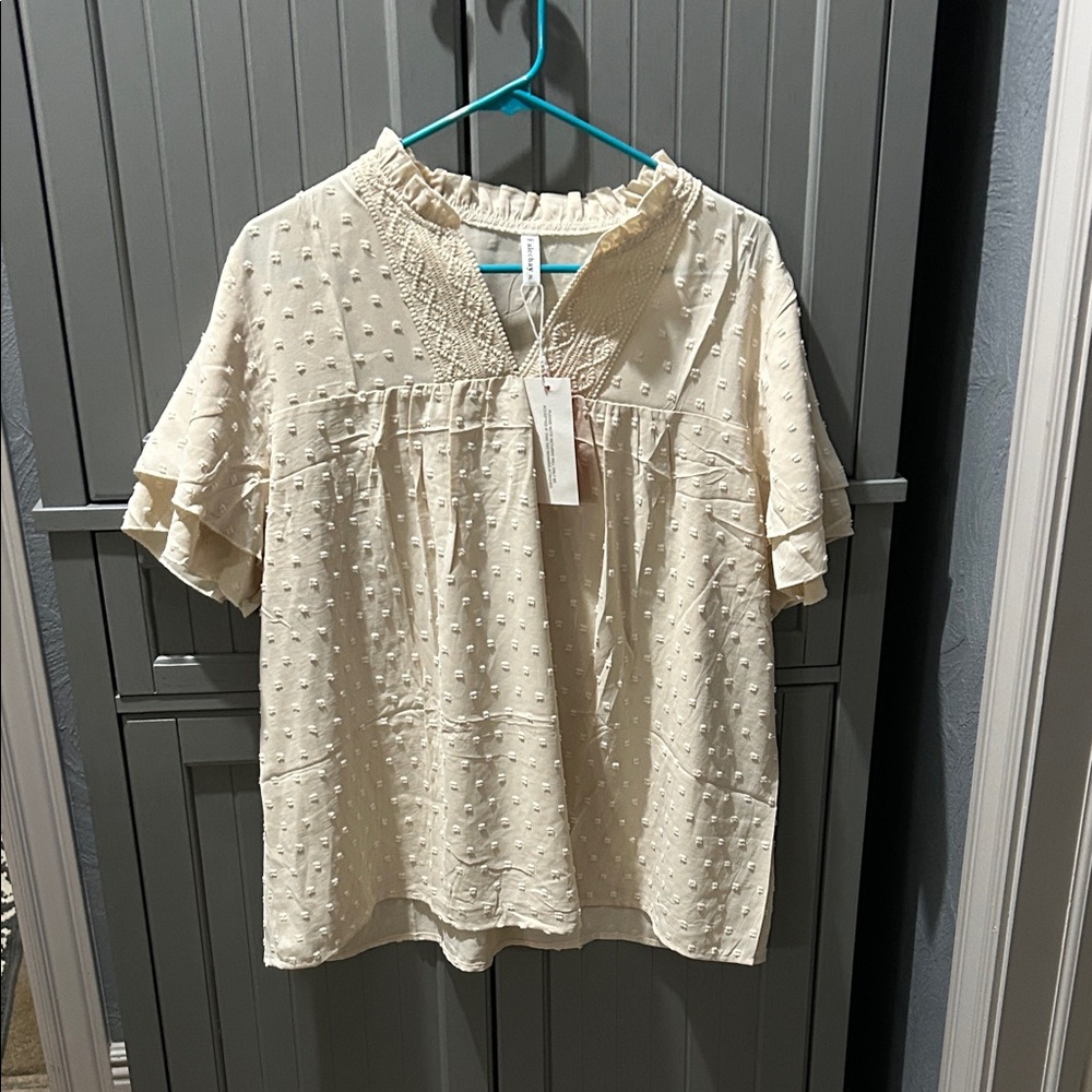 Chic Cream Embroidered Women's Blouse
